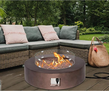 HOMPUS 42" Propane Patio Fire Pit Table with Wind Guard,CSA Certified,Lava Rocks and Rain Cover for Outdoor Party,50000 BTU Round Bronze Concrete Fire Table
