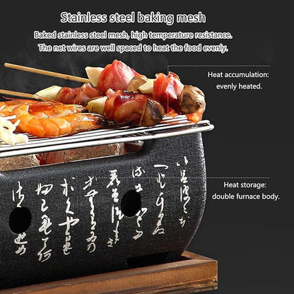 Tabletop Charcoal Barbecue Stove Charcoal BBQ Grill with Removable Nonstick Enamel Baking Pan Excellent Vent System for Indoor and Outdoor Picnic Camping Patio Backyard Cooking(C)