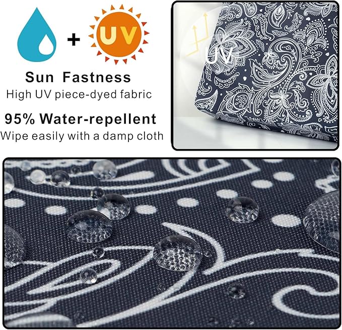 NettyPro Outdoor Patio Chair Seat Cushion Covers UV Resistant Water Repellent Furniture Cushion Slipcovers, 24 x 24 x 4 Inch, Slate Grey Paisley