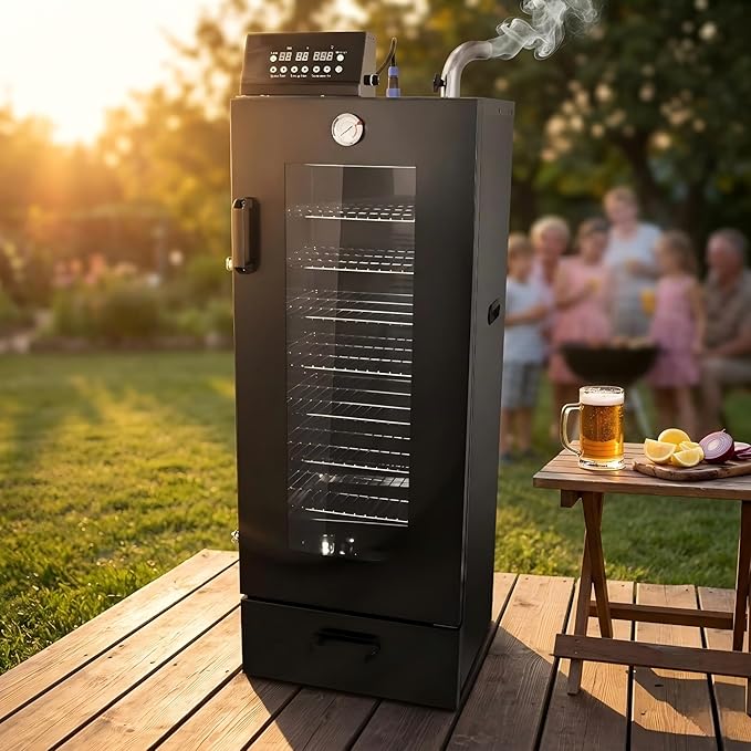 CLIVIA 8-Layer Electric Smoker with View Window, 1600W Vertical Digital BBQ Smoker, Front Loading Wood Chip Tray, 0-24H Timer & 86-257°F Temp Control, Meat Smoker for Jerky, Sausage, Fish (DSH-S45D)
