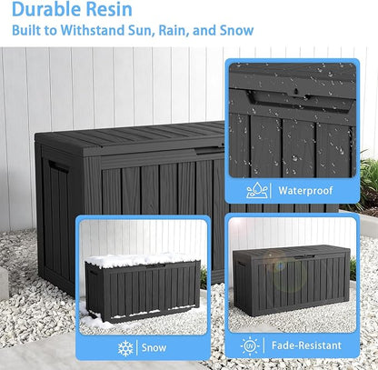 Pepe Tee Waterproof Resin Deck Box, Outdoor Storage Bin for Patio Furniture Cushions, All-Weather Garden Organizer & Seating Bench, Black