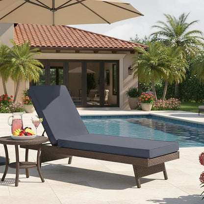 Summsun Chaise Lounge Cushions Outdoor - Waterproof and Fade Resistant Sun Lounger Replacement Cushions - Patio Lounger Pads with Removable Cover for Pool, Deck, Lawn, 80 x 26 x 3 Inch, Dark Grey