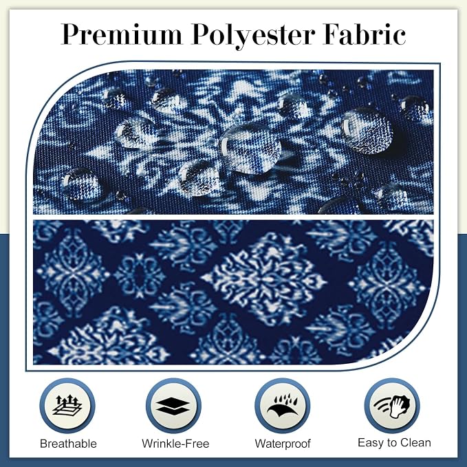 Cozyide Outdoor Chair Cushions, Waterproof Patio Seat Cushions with Adjustable Straps, Round Corner Patio Chair Cushions for Garden, Indigo Badge, 17x16x2 Inch (Pack of 2)