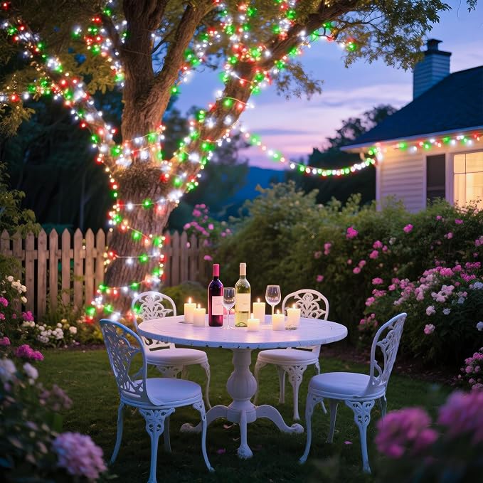 300 LED Christmas Lights Outdoor Indoor 100FT String Lights Indoor Clear Wire 8 Modes Plug in Twinkle Fairy Lights for Bedroom Christmas Tree Party Decorations, Red White&Green