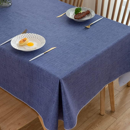 LIBERECOO Vinyl Tablecloth with Flannel Backing, Denim Blue, Waterproof, Stain-Resistant, Easy-Clean Table Cover for Dining, Kitchen, and Outdoor Use, 60" x 84" Rectangle