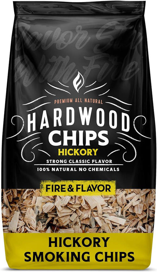 Fire & Flavor Premium All Natural Smoking Wood Chips, 2 Pounds, Hickory