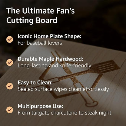 | 12'' Home Plate Cutting Board | Kitchen & BBQ Accessory for Baseball Fans Wood for Chopping, Prep, or Charcuterie | Made in USA