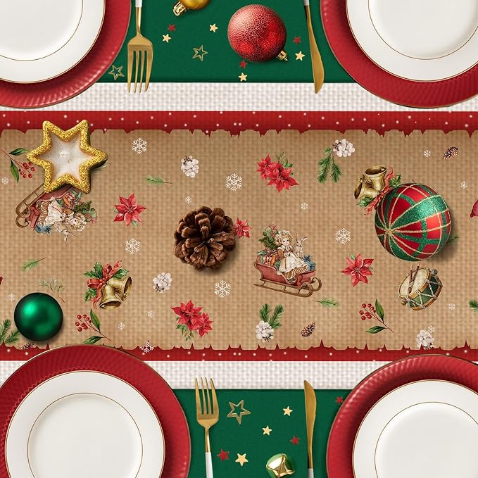 Christmas Tree Santa Claus Table Runner,Dining Decor for Kitchen Coffee Table Family Dinners Holiday Parties Wedding Events Decor(13x72 inch)