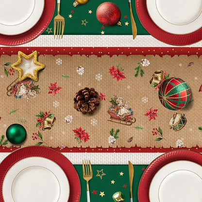 Christmas Tree Santa Claus Table Runner,Dining Decor for Kitchen Coffee Table Family Dinners Holiday Parties Wedding Events Decor(13x72 inch)
