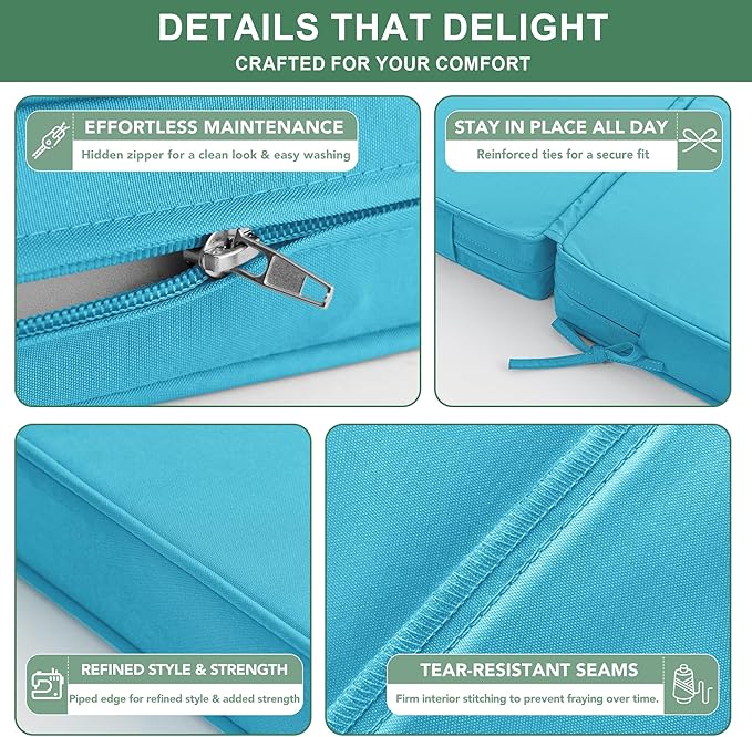 Summsun Chaise Lounge Cushions Outdoor Set of 2 - Waterproof and Fade Resistant Sun Lounger Replacement Cushions - Patio Lounger Pads with Removable Cover for Pool, Deck, Lawn, 80 x 26 x 3 Inch, Teal