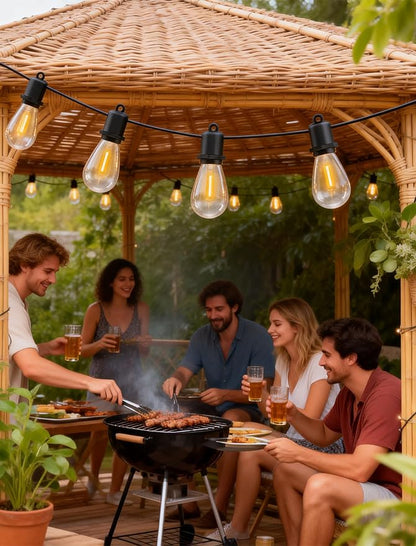 100 FT LED Outdoor String Lights - 50+2 Shatterproof Vintage Edison Bulbs | Commercial Grade Waterproof | Outside Hanging Patio Lights for Wedding, Party, Pool & Yard (Connectable, 2700K)