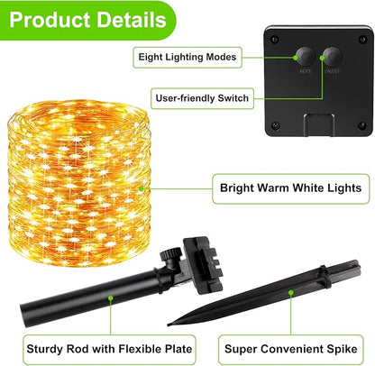 Brightever Outdoor Solar String Lights Waterproof 288Ft, 4-Pack Each 72FT 200 LED Solar Powered Fairy Lights with 8 Lighting Modes, Copper Wire Lights for Patio, Garden, Party, Wedding (Warm White)