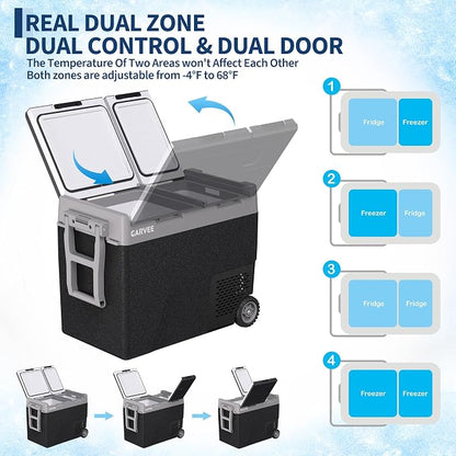 Car Refrigerator, 61QT(58L) Dual Zone Car Fridge Portable Freezer Compressor Electric Cooler, Portable Refrigerator, Rapid Freezing, -4°f to 68°f, 12/24V Can Internal Battery (Not Included) LCD Built-
