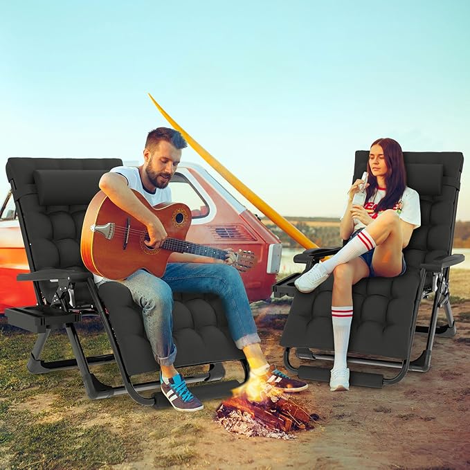 ZENPETIO Oversized Zero Gravity Chair, 33In XXL 500LBS with Cushion | Anti Gravity Recliner Lounge Chair with Aluminum Alloy Lock & Footrest, 90-170° Adjustable, for Lawn Patio Indoor Outdoor
