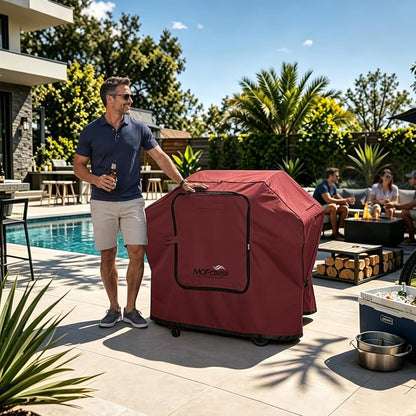 Exclusive Foldable 58 inch Grill Cover, 600D Heavy Duty Outdoor BBQ Cover for Weber Genesis II/EX/SX/LX 300 and Genesis 300 Series Weber 7130, 3-5 Burners Grill, Red
