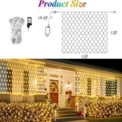 12ft x 12ft Net Lights Halloween Decorations, 400LED 35 Colors Changing Large Gazebo Net Lights Clear Wire, Waterproof Fairy Lights Chandelier for Patio Pergolas Backyard Bush Wedding Outdoor Party