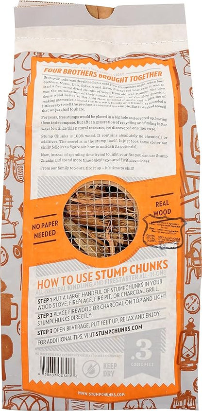 Stump Chunks: SC-3 0.3 Cu Ft Kindling & Fire Starters - Natural Fire Kindling Wood Sticks & Firewood Starter - Firestarter Sticks from Recycled Tree Stumps - Medium Bag