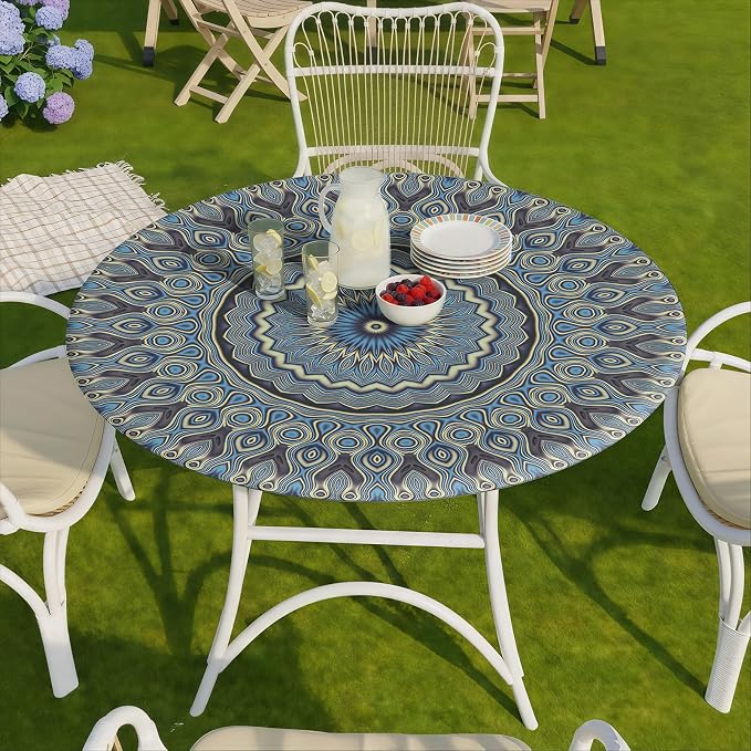 opstellen Drawstring Fitted Round Tablecloth for 45-54" Tables Outside Rustic Polyester Weather Proof Table Clothes Aesthetic Western Home Decoration Car Traveling Necessities Birthday Parties Finds