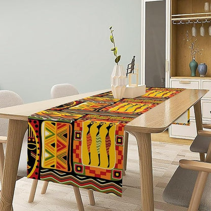 African Totems Table Runner African American Kwanzaa Black History Month Juneteenth Decorations and Supplies Retro Aesthetic Art Table Decor Table Top Dining Wedding Party 13x90 Inch