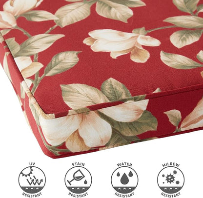 Outdoor 18 inch Square Patio Dining Chair Pads – Comfortable Fiber-Filled Seat Cushions with Ties, Reversible Polyester Fabric - Roma Floral, Set of 2