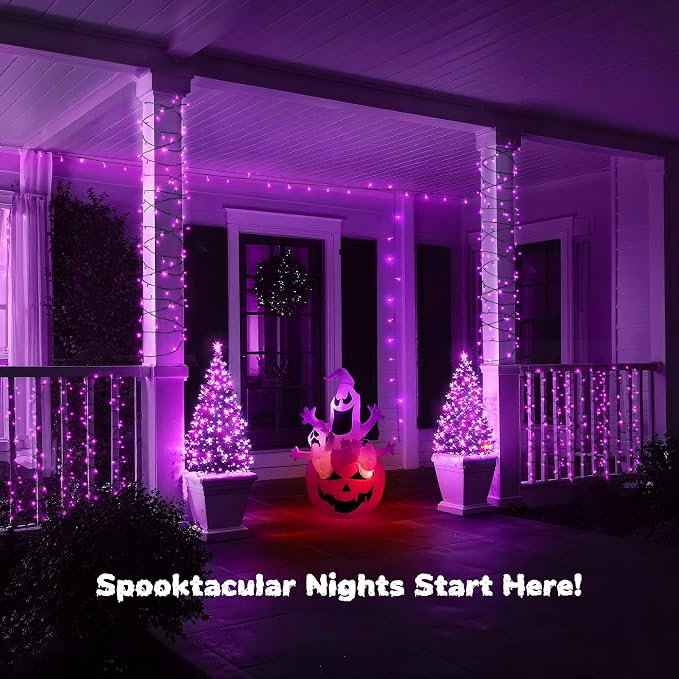 WBao Halloween Lights 300LED 108ft, Super Bright LED String Lights with UL Certified, 8 Lighting Modes, Timer, Connectable, Memory & Waterproof for Indoor Outdoor Halloween Decorations, Purple