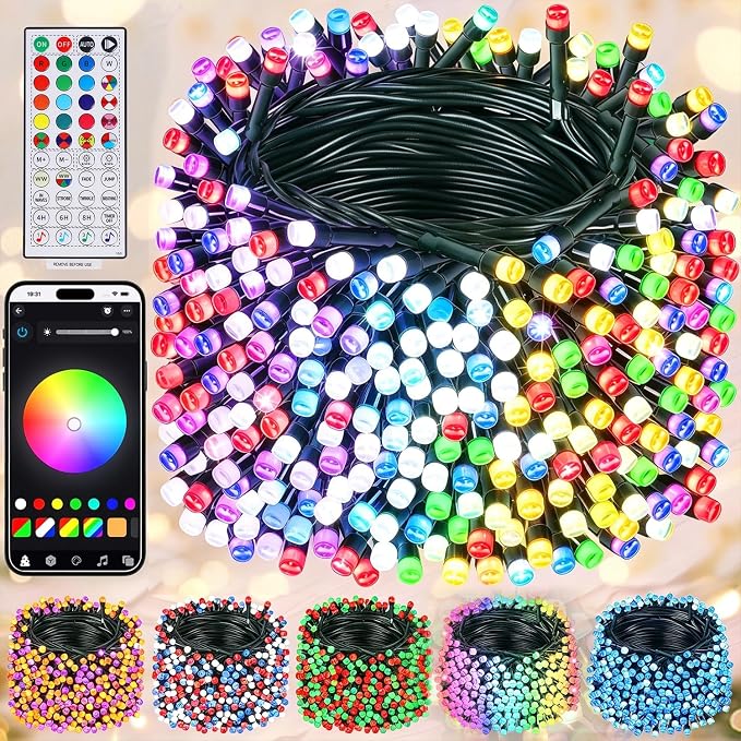 WATERGLIDE 300LED Smart Color Changing Halloween Lights with Remote & APP Controlled, 98.5ft RGB Fairy String Lights, Music Sync Multiple Modes, Waterproof Holiday Xmas Tree Home Indoor Outdoor Decor