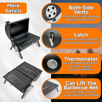 Portable Charcoal Grill for Camping & Outdoor BBQ, Compact Kettle Grill with Lid & Air Vents, Easy Carry Handle, Small Grill for Patio, Picnic, Tailgate (2–4 People)