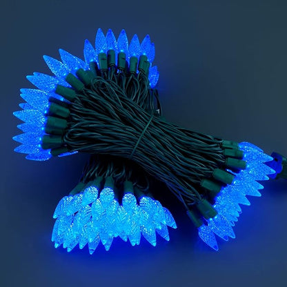 YULETIME Blue One-Piece C6 Strawberry Christmas Lights 140 Count 71 Feet, 2 Sets 70 LED 35.5 ft High Waterproof UL Certified String Light (Blue)
