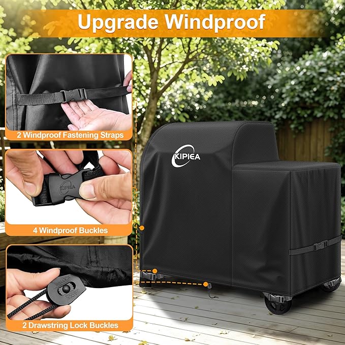 Kipiea Heavy Duty Grill Cover for Traeger Woodridge, 600D Oxford Fabric Wood Pellet Smoker Covers Waterproof & Windproof, Pellet BBQ Grill Cover for Outside Anti-UV, No Tear, No Fading