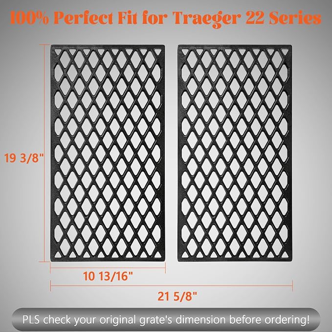 Grill Grates for Traeger 22 Series Pro 575 Lil Tex Elite Pro BBQ070 Cast Iron Cooking Sear Grate Bottom Grid Rack BBQ Replacement Parts BAC366 Wood Pellet Smoker Accessories