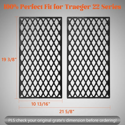 Grill Grates for Traeger 22 Series Pro 575 Lil Tex Elite Pro BBQ070 Cast Iron Cooking Sear Grate Bottom Grid Rack BBQ Replacement Parts BAC366 Wood Pellet Smoker Accessories
