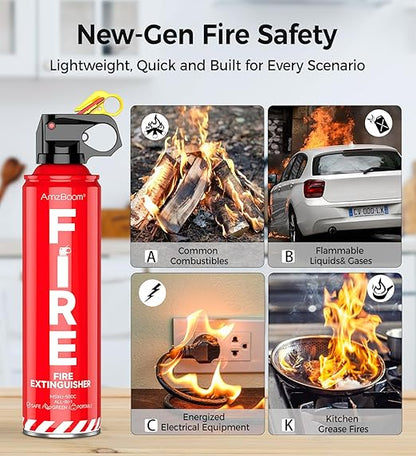 AmzBoom 2-Pack Fire Extinguisher for Home, Kitchen, Car, and Grill with Mounting Bracket– Extinguishing Spray, Compact A, B, C, K – Eco-Friendly, Prevents Reignition.