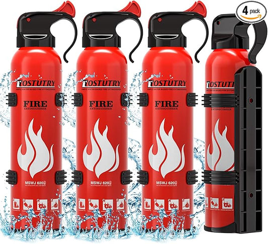 Upgraded 8-IN-1 Fire Extinguisher for Home Vehicle Car Kitchen Boat, Small Fire Extinguishers Spray with Mount for Class A B C K Fire, Portable Non-Toxic Prevent Re-Ignition Easy Clean (4 Pack)
