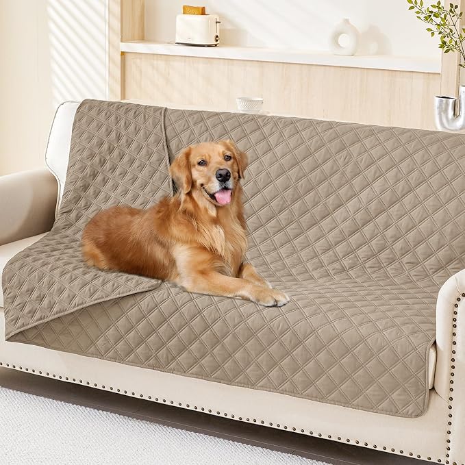 Smiry Waterproof Reversible Pet Couch Covers for Dogs | Pet Friendly, Soft Fabric, Washable Sofa Furniture Protector for Dogs Cat Kids, Checkered (68"x82", Taupe/Taupe)