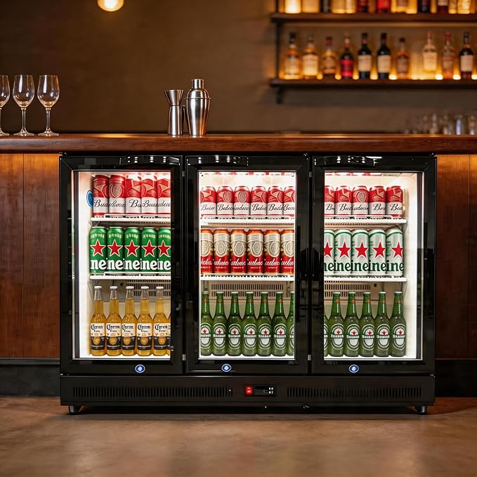 Back Bar Cooler Under Counter Beverage Refrigerator, 12.8 Cu Ft Undercounter Fridge,3 Door 5 inch Commercial Beer Built-In Cooler with LED Light Adjustable Shelves Safety Locks,ETL Approval