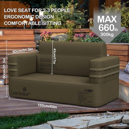 Inflatable Couch Loveseat Camping Couch Built-in Rechargeable Pump Air Sofa | Blow up Couch Durable 1000D Oxford Fabric Outdoor Camping Couch 2 mins Camping Furniture for Backyard RV Travel Movie Night