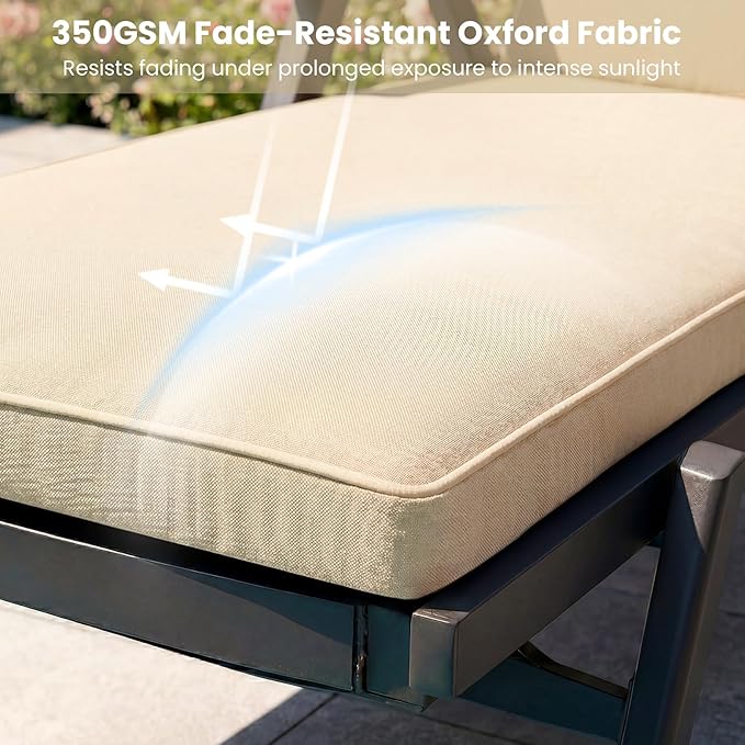 Chaise Lounge Cushions Outdoor, 72 x 21 Inch Water & Fade-Resistant Patio Furniture Lounge Cushion Set of 2, Beach Umbrella Lounger Chair Replacement Cushion with Removable Cover Pad, Beige