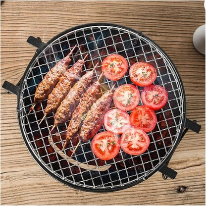 Cast Iron Grill Round Small Portable Korean Style Charcoal Barbecue For Outdoor Tabletop Camping BBQ Make Tea(26cm)