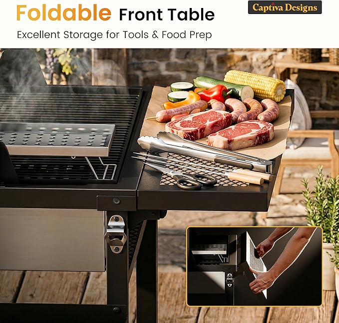 Captiva Designs Argentine Santa Maria Grill – Wood Fire and Charcoal BBQ with Adjustable Height Grates, Large Outdoor Open Fire Grill for Patio, Backyard Gaucho Grilling