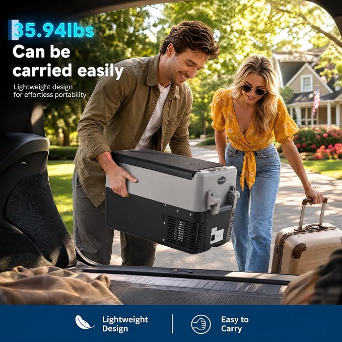 Garvee 42QT 12V Portable Refrigerator, Dual Zone Car Fridge Freezer with App Control & AC/DC Power for Camping, RV, Truck, Fishing & Home
