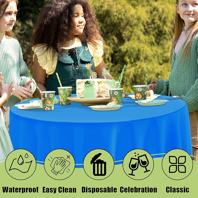 Smiry Disposable Table Cloth - 6 Pack, 84 Inch Round Waterproof Tablecloths for Parties, Decorative Plastic Table Cover, Leakproof & Sturdy, Blue