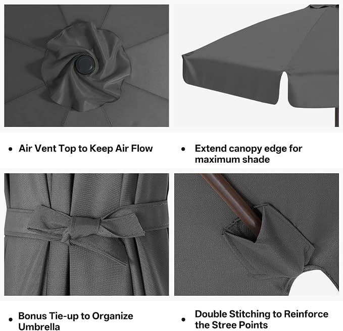 MASTERCANOPY Valance Patio Umbrella 10 ft Replacement Canopy for 8 Ribs-Charcoal Grey Canopy Only