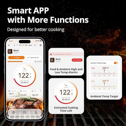 INKBIRD WiFi 5G Wireless Meat Thermometer Digital, 4 Sensor Smart Bluetooth Digital Food Thermometer, NIST Approved Accuracy 0.5°F, Temp Alarms for Rotisserie Air Fryer Sous Vide Grill Oven BBQ