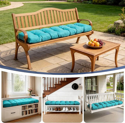 IASEAHK Outdoor Bench Cushion 59x18x5 Inch, Waterproof & Fade-Resistant Patio Furniture Cushions, Tufted Memory Foam Indoor/Outdoor Cushions for Couch Porch Swing with Non-Slip Backing & Straps, Teal