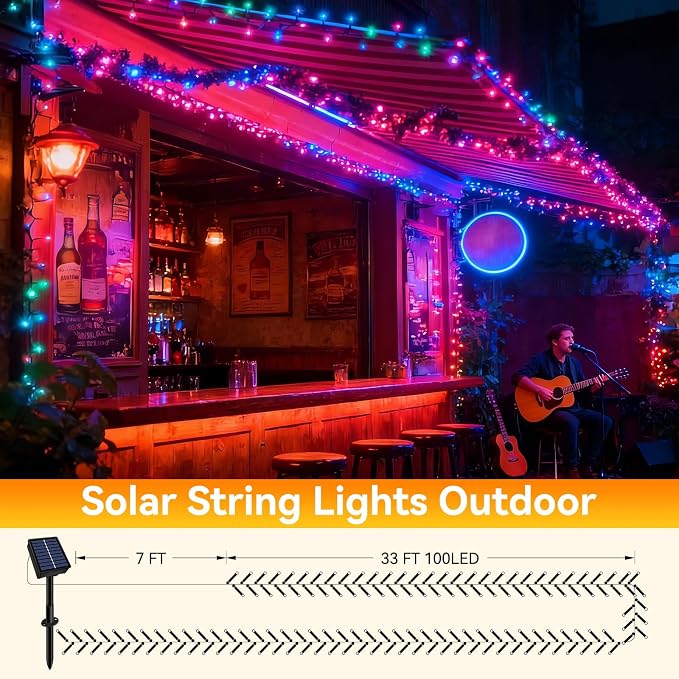 Solar String Lights Outdoor Waterproof 2 Pack Total 66ft 200LED Multicolor | 8 Modes Twinkle Lights Solar Fairy Lights for Patio, Garden Yard Party Wedding Tree Christmas Halloween Decoration