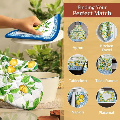 Maison d' Hermine Pot Holders 100% Cotton Heat Resistant Potholders 8" x 8" Hot Pads with Loop BBQ Cooking Baking Hotel Farmhouse Kitchen Handling Hot Pans Spring Summer (Pack of 1, Cedrat)