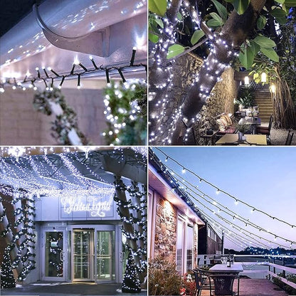 JMEXSUSS 200 LED White Christmas Lights Outdoor, 66ft String Lights Plug in | Waterproof, 8 Modes, Green Wire Twinkle Christmas Lights for Tree Xmas Wedding Party Indoor Decoration