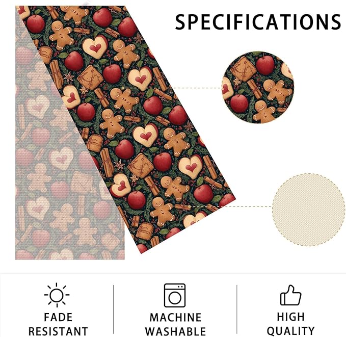 Christmas Gingerbread Man Table Runner,Dining Decor for Kitchen Coffee Table Family Dinners Holiday Parties Wedding Events Decor(13x72 inch)
