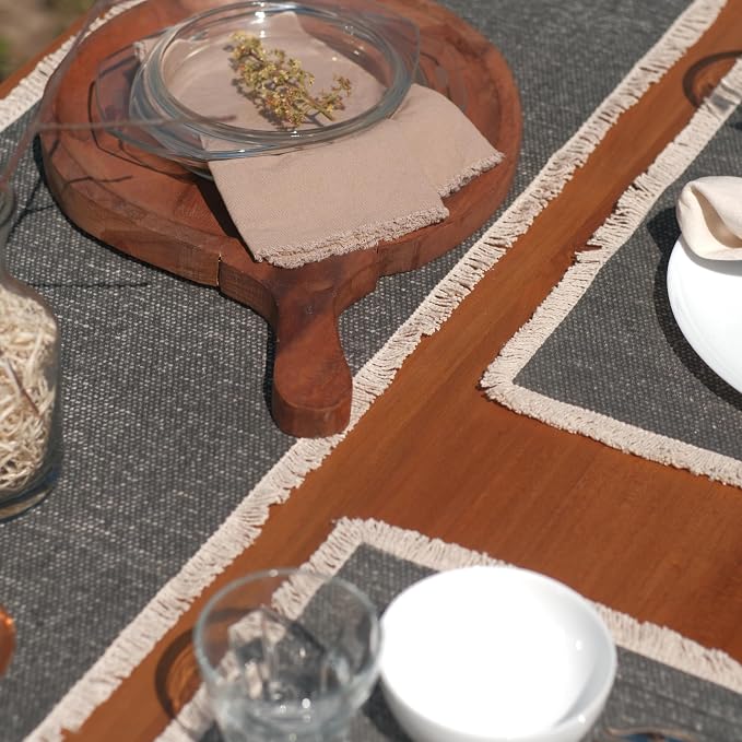 Hausattire Cotton Frayed Placemats Set of 4 Dining Table 13x19 Inch | Rustic Boho Washable Easter Placemat for Outdoor Parties BBQ's Wedding, Holiday, Nubby Cotton - Washed Black