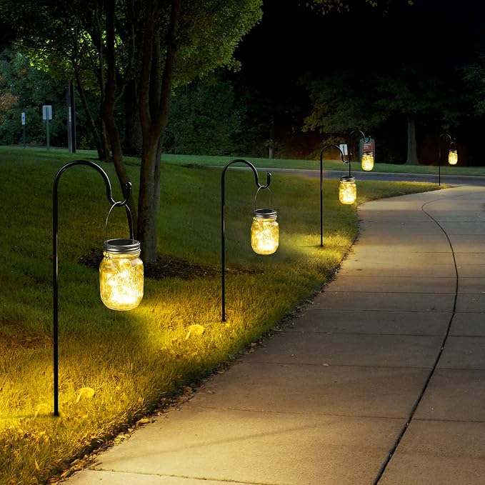 Mason Jar Solar Lights -30 LED, 6 Pack Hanging Lantern, Warm White | Waterproof, Solar Powered Fairy Lights for Indoor Outdoor Garden Patio Pathway Backyard Decor